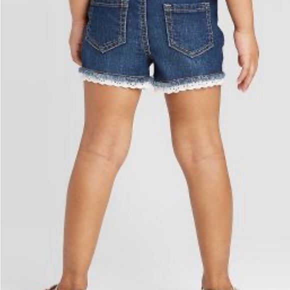 Cat & Jack 2T Dark Wash jean shorts with cute frayed edge with lace trim - Picture 2 of 9